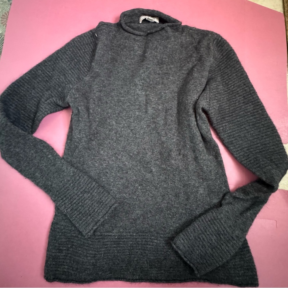 Banana Republic Womens SM Ribbed Alpaca Gray Mock Neck Merino Wool Sweater